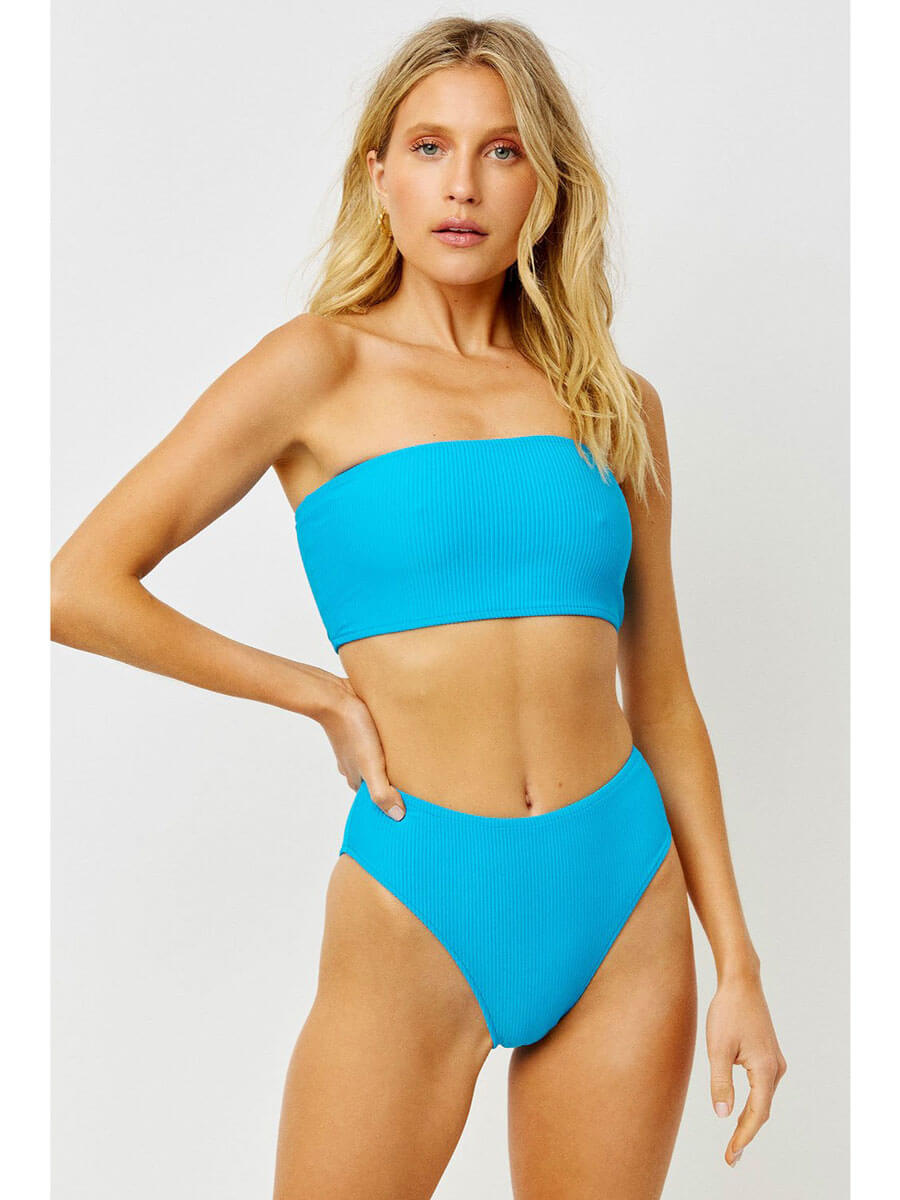 Ocean Blue Ribbed Long Crop Bikini Top - Free Shipping $150+