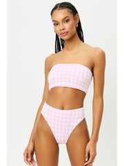 Frankies Bikinis Jenna Gingham Top in Pink Picnic, view 1, click to see full size