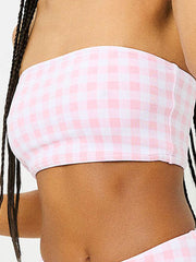 Frankies Bikinis Jenna Gingham Top in Pink Picnic, view 4, click to see full size