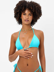 Frankies Bikinis Tia Plisse Top in Aquamarine, view 1, click to see full size