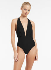 JETS Jetset Plunge Loop Back One Piece in Black, view 1, click to see full size
