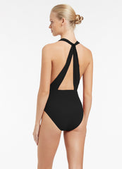JETS Jetset Plunge Loop Back One Piece in Black, view 2, click to see full size