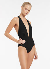 JETS Jetset Plunge Loop Back One Piece in Black, view 3, click to see full size
