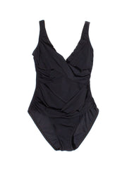 Karla Colletto One Piece Surplice Smart Suit In Black, view 1, click to see full size