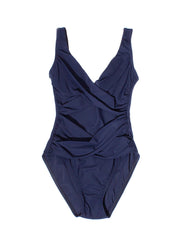Karla Colletto One Piece Surplice Smart Suit in Navy, view 1, click to see full size