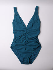 Karla Colletto One Piece V Neck Ruching In Juniper, view 1, click to see full size