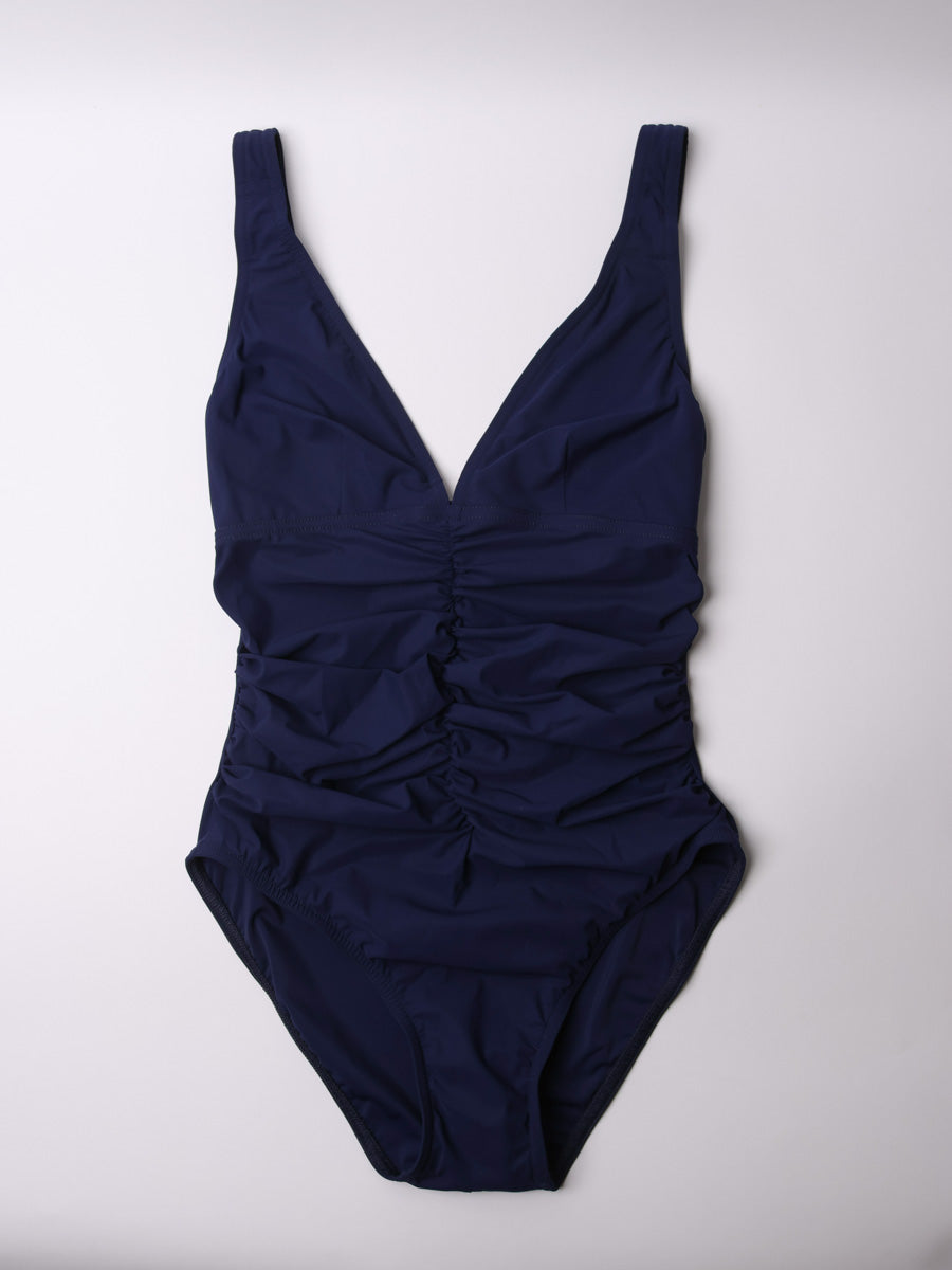 Karla Colletto One Piece V-Neck Ruching In Navy