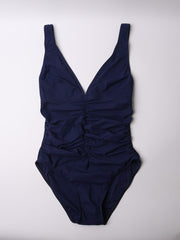 Karla Colletto One Piece V-Neck Ruching In Navy, view 1, click to see full size