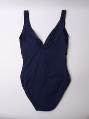Karla Colletto One Piece V-Neck Ruching In Navy, view 2, click to see full size