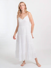 Koy Resort Miami Midi Tier Dress In White, view 1, click to see full size