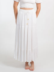 Koy Resort Miami Tiered Long Skirt In White, view 1, click to see full size