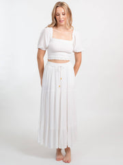 Koy Resort Miami Smocked Crop Top In White, view 3, click to see full size
