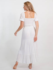 Koy Resort Miami Tiered Long Skirt In White, view 2, click to see full size