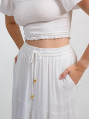Koy Resort Miami Tiered Long Skirt In White, view 4, click to see full size