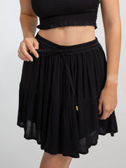 Koy Resort Miami Tiered Short Skirt In Black, view 3, click to see full size