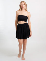 Koy Resort Miami Tiered Short Skirt In Black, view 2, click to see full size