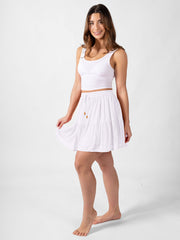 Koy Resort Miami Tiered Short Skirt In White, view 2, click to see full size