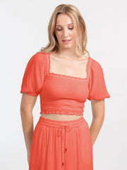 Koy Resort Miami Smocked Crop Top In Punch, view 1, click to see full size