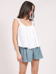 Koy Resort Miami Ruffle Strap Tank in White, view 3, click to see full size