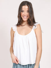 Koy Resort Miami Ruffle Strap Tank in White, view 1, click to see full size