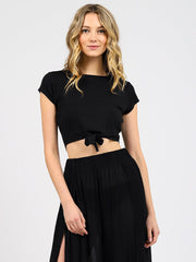 Koy Resort Laguna Tie Knot Top Black, view 1, click to see full size
