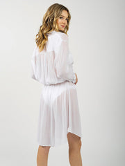Koy Resort Miami Drawstring Shirt Dress In White, view 2, click to see full size