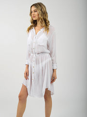 Koy Resort Miami Drawstring Shirt Dress In White, view 3, click to see full size