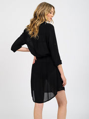 Koy Resort Miami Drawstring Shirt Dress Black, view 3, click to see full size
