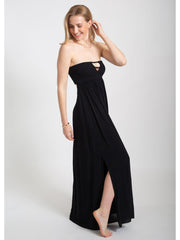 Koy Resort Miami Smocked Bandeau Dress In Black, view 3, click to see full size