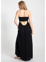 Koy Resort Miami Smocked Bandeau Dress In Black, view 2, click to see full size