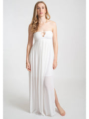 Koy Resort Miami Smocked Bandeau Dress In White, view 1, click to see full size