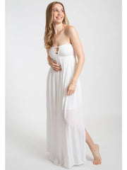 Koy Resort Miami Smocked Bandeau Dress In White, view 3, click to see full size