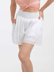 Koy Resort Miami Smocked Shorts In White, view 1, click to see full size