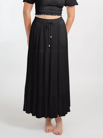 Miami Tiered Long Skirt In Black