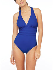 La Blanca Island Goddess Crossback One Piece in China Blue, view 1, click to see full size