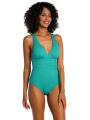 La Blanca Island Goddess Crossback One Piece in Emerald, view 1, click to see full size