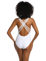 La Blanca Island Goddess Crossback One Piece In White, view 2, click to see full size