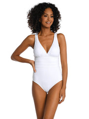 La Blanca Island Goddess Crossback One Piece In White, view 1, click to see full size