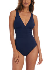 La Blanca Island Goddess Crossback One Piece In Indigo, view 1, click to see full size
