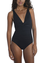 La Blanca Island Goddess Twist Maillot in Black, view 1, click to see full size