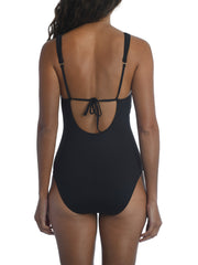 La Blanca Island Goddess Twist Maillot in Black, view 2, click to see full size