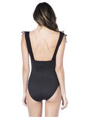 La Blanca Island Goddess Over The Shoulder One Piece Black, view 4, click to see full size