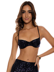Luli Fama Sequins Balconette Top in Black, view 1, click to see full size