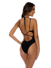 Luli Fama Sequins One Piece in Black, view 2, click to see full size