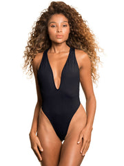 Maaji Shims V-Plunge One Piece in Midnight Black, view 1, click to see full size