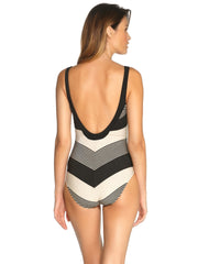 Maryan Mehlhorn Voyage Laced Underwire Plunge One Piece Black Sand, view 2, click to see full size