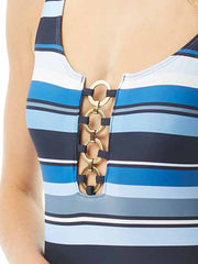 MICHAEL Michael Kors One Piece Chain Ring Navy Multicolor, view 3, click to see full size
