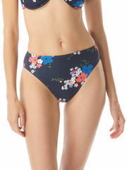MICHAEL Michael Kors Floral Border High Waist Bottoms New Navy, view 1, click to see full size