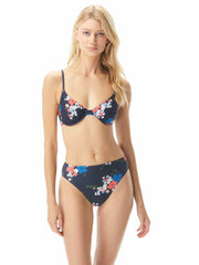 MICHAEL Michael Kors Floral Border High Waist Bottoms New Navy, view 3, click to see full size