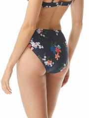 MICHAEL Michael Kors Floral Border High Waist Bottoms New Navy, view 2, click to see full size